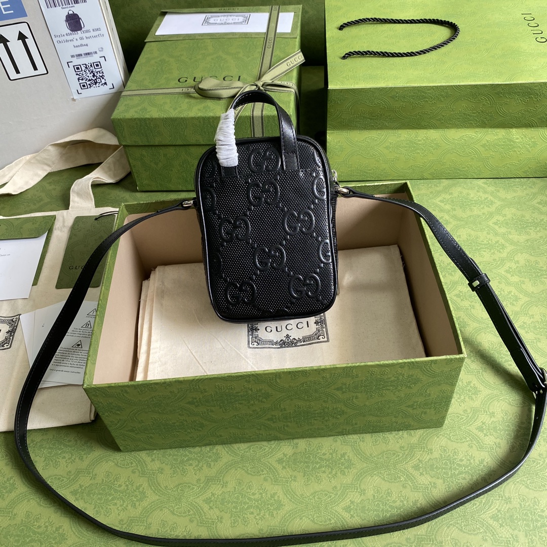 Gvc*1 gg embossed mini bag black leather 658553 11.5 × 17 × 4 cm