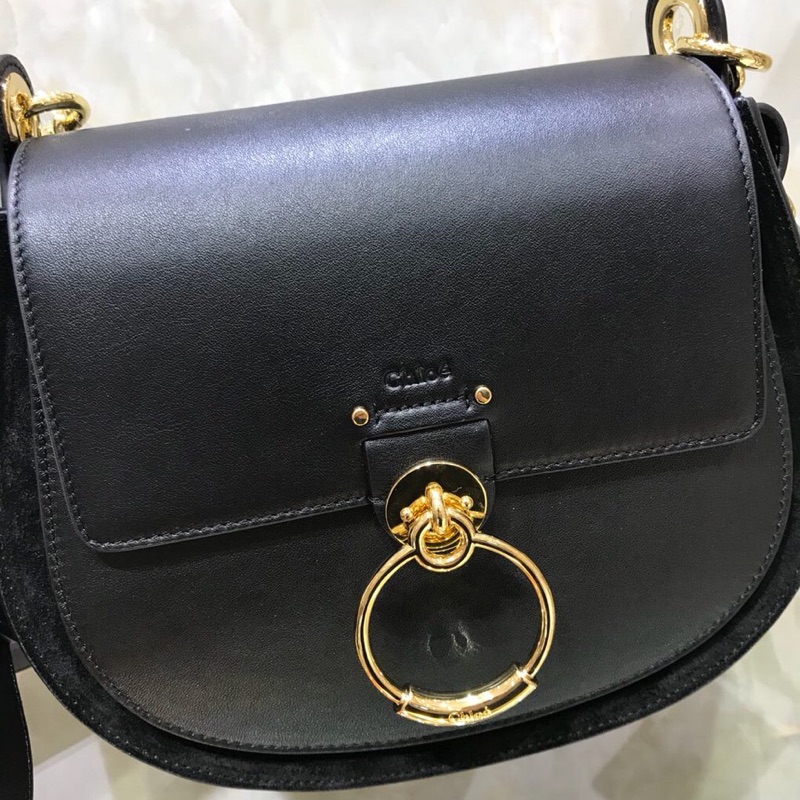 CHLOE CHLOÉ SMALL TESS BAG Tess Small Purse In Shiny & Suede Calfskin Black CHC18WS153A373I2 20 x 18.5 x 7 cm