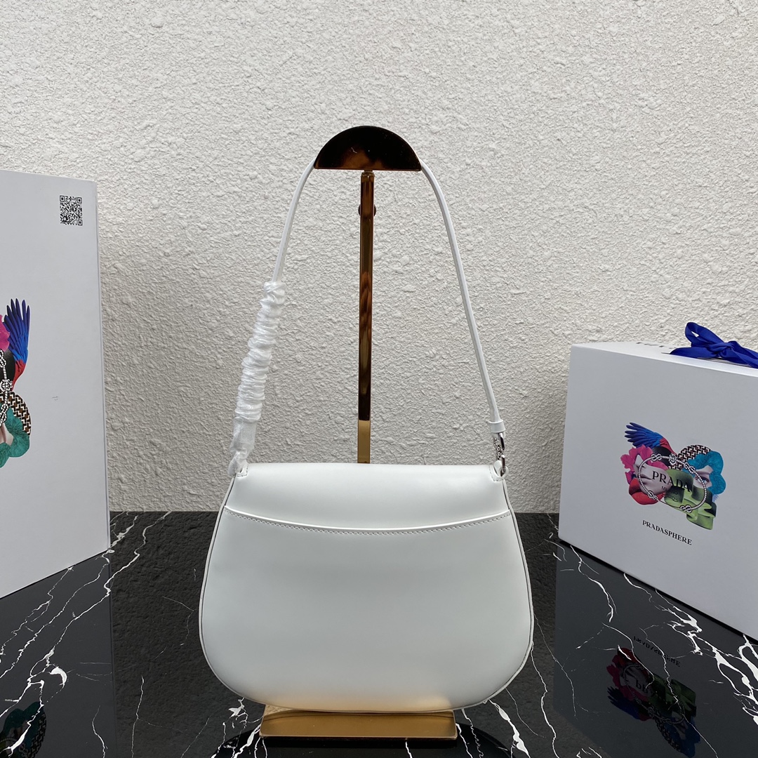 Pra*a cleo brushed leather shoulder bag with flap white 1bd311 23 x 18 x 2.5 cm