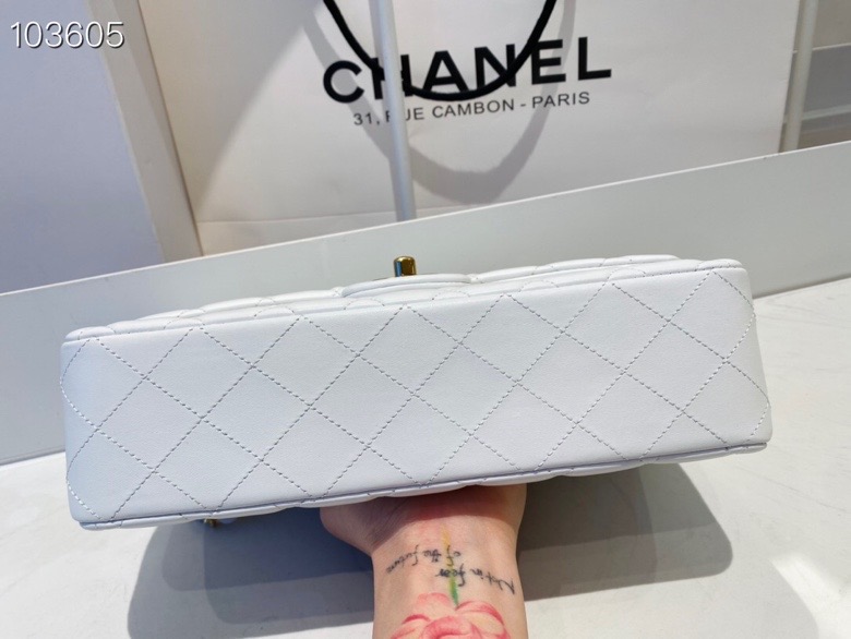 Ch**el flap bag white & golden chain a01112 25cm