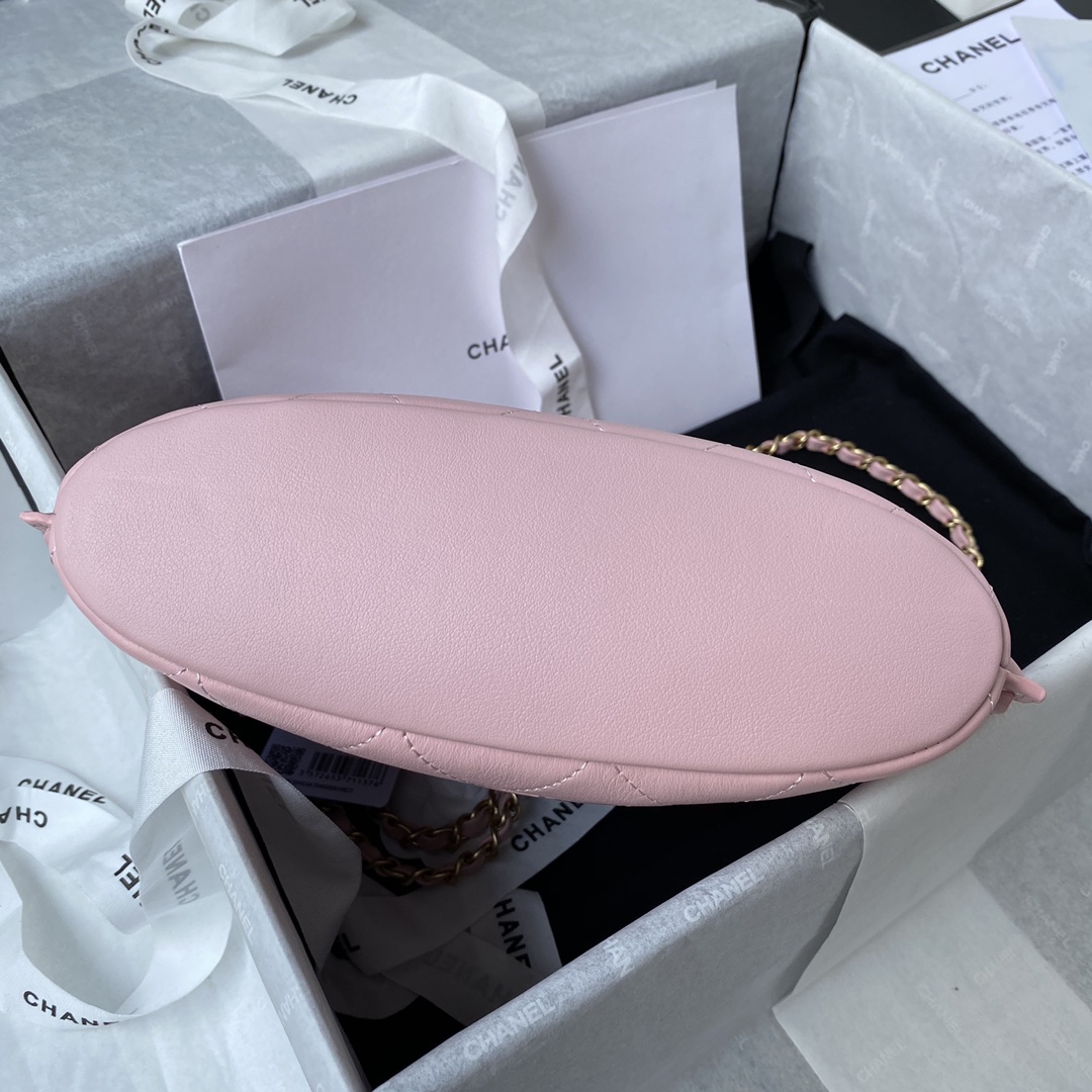 Ch**el large hobo bag calfskin & gold-tone metal pink as2543 23 x 25.5 x 8 cm