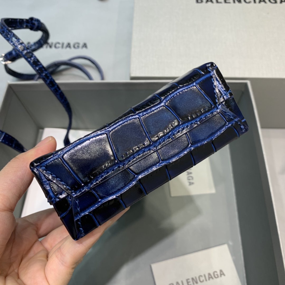 Ba1en*iaga shopping phone holder croc-effect leather bag in dark blue 12 x 4.5 x 18 cm