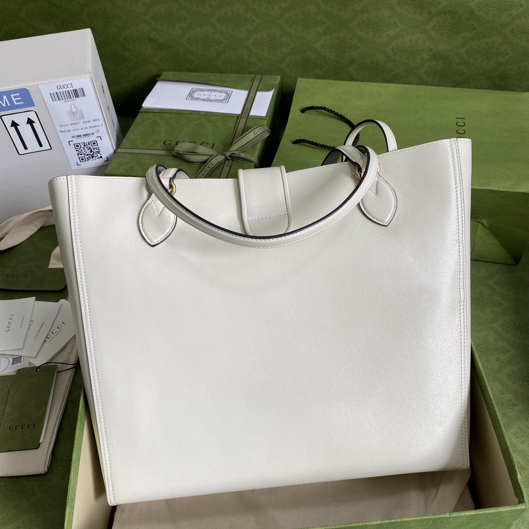 Gvc*1 medium tote with double g white leather 649577 35 x 32 x 11 cm