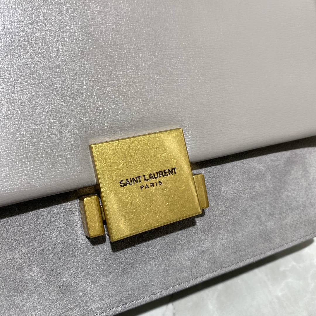 Y51 medium bellechasse in leather and suede grey and golden 482044 24 x 16 x 7 cm