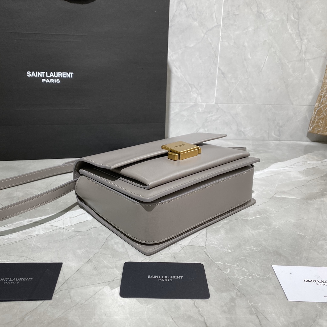 Y51 medium bellechasse in leather grey and golden 482051 22 x 16 x 9 cm