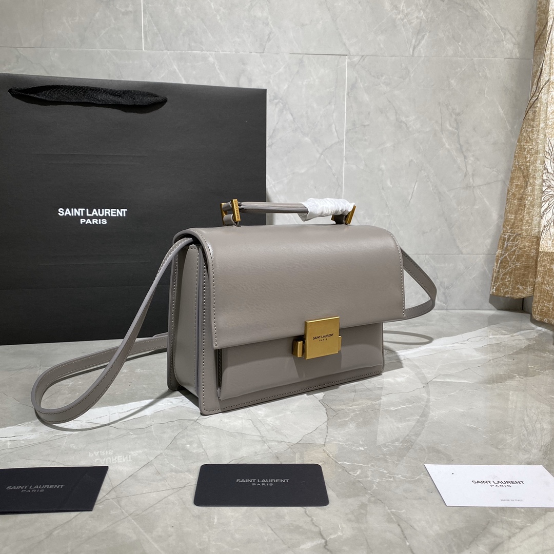 Y51 medium bellechasse in leather grey and golden 482051 22 x 16 x 9 cm