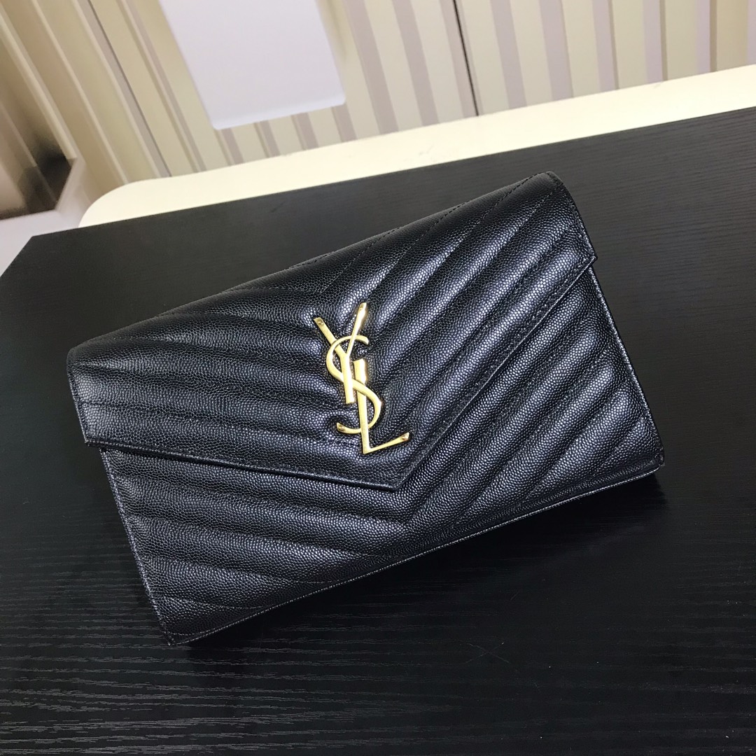 Y51 monogram chain wallet in grain de poudre embossed leather black 377828 22.5 x 14 x 4 cm