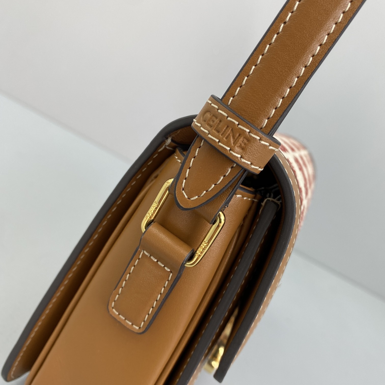 Ce1i*e teen triomphe bag in textile with triomphe embroidery and calfskin vintage pink 188882 18 x 14 x 6 cm