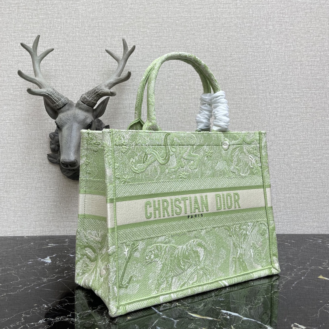 D10r large book tote fluorescent green toile de jouy embroidery m1286 41.5 x 38 x 18 cm