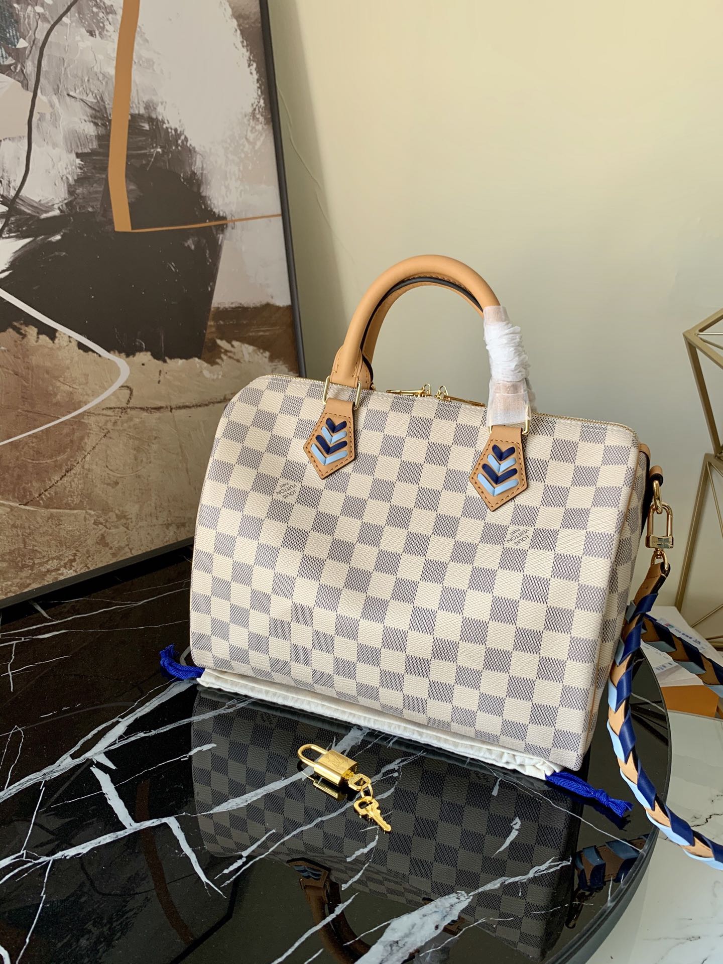 l0vis Vvtt0n speedy bandouliÈre 30 damier azur canvas n50054 30 x 21 x 17 cm
