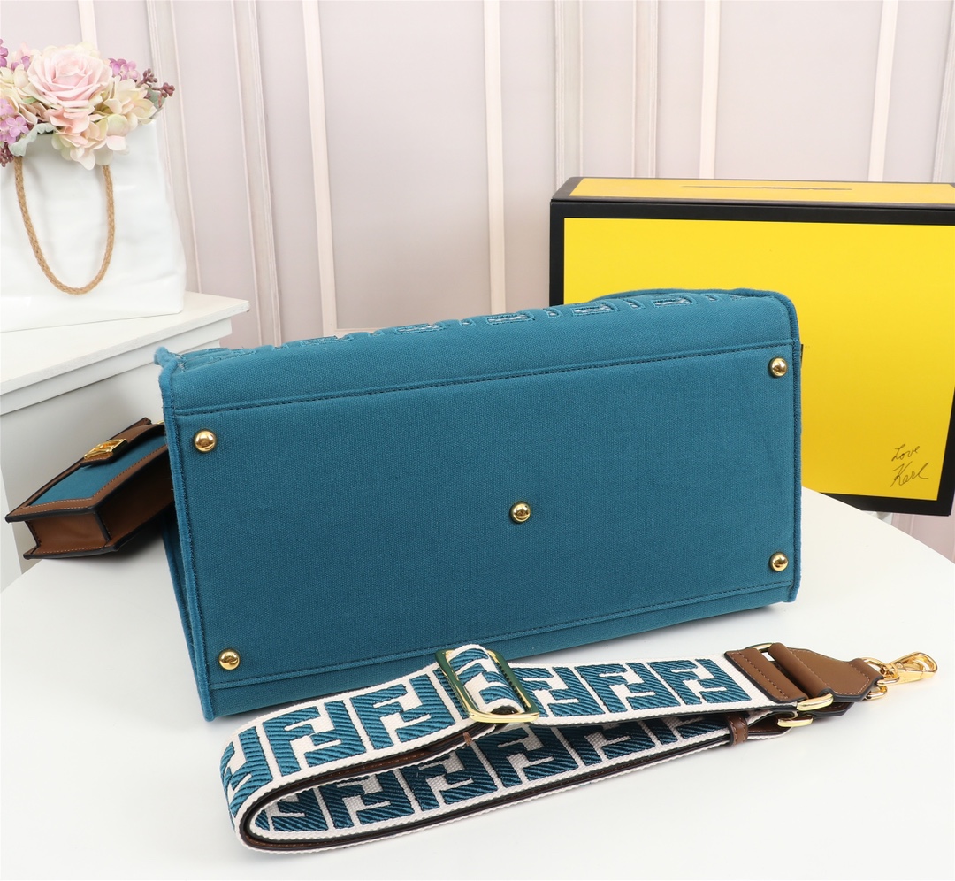 F**di spring summer 2021 tote bag monogram dark blue 38 x 34 x 20 cm