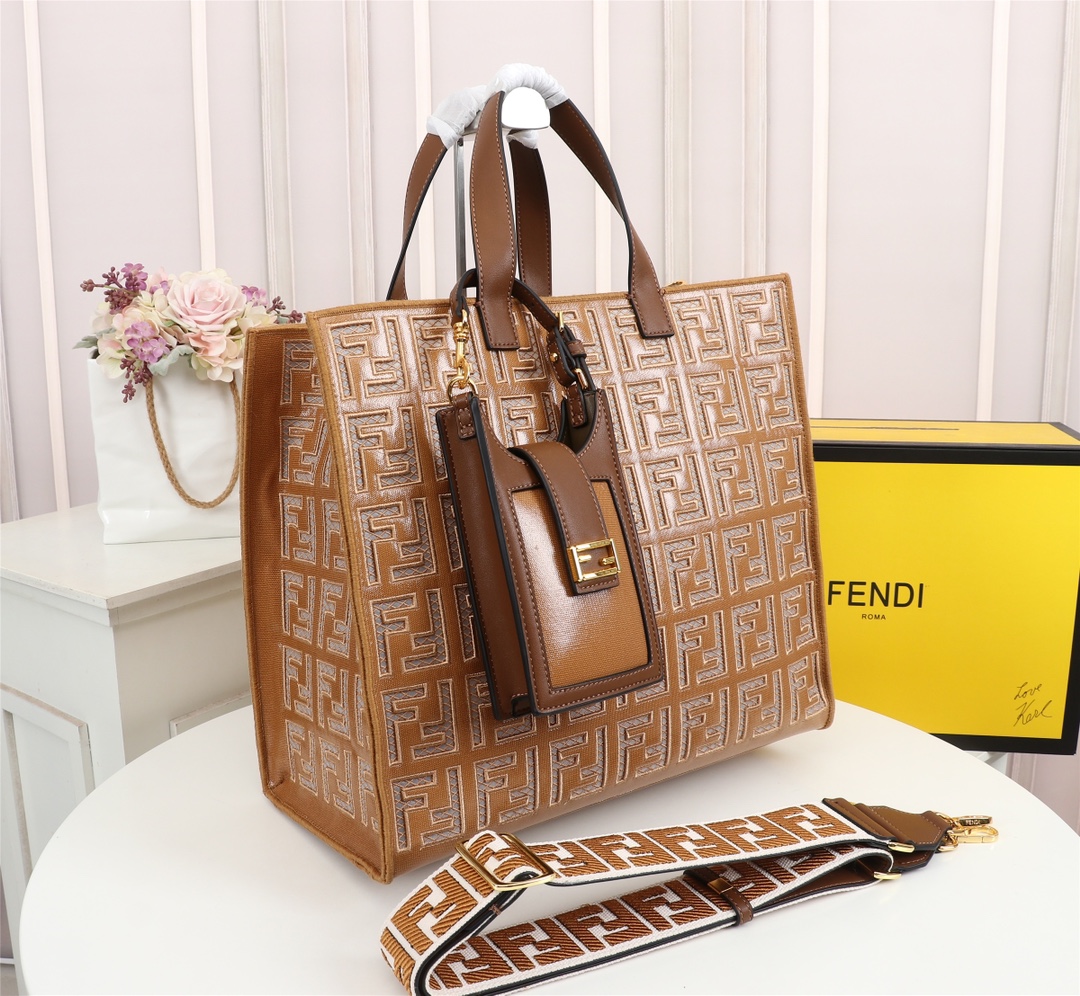 F**di spring summer 2021 tote bag monogram brown 38 x 34 x 20 cm