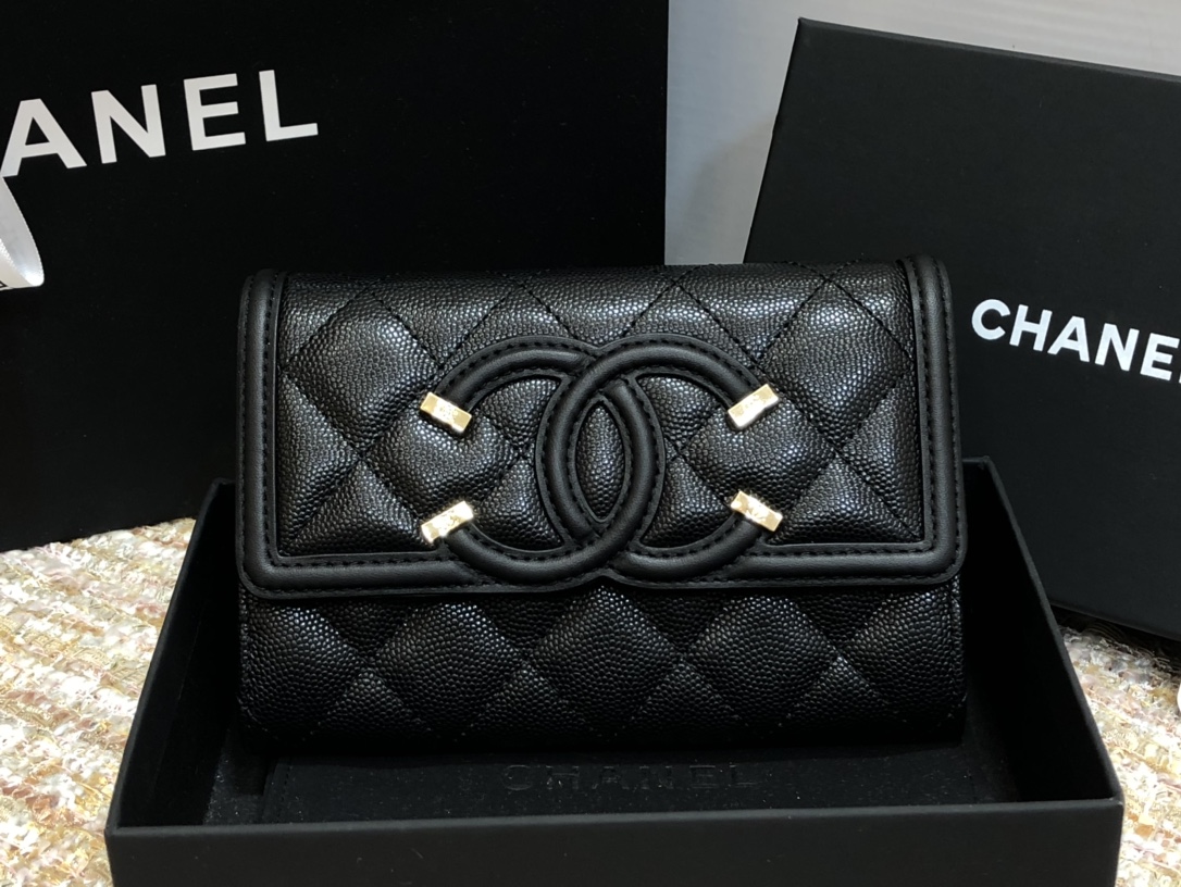 Ch**el wallet cc grain leather black 84447 15 cm