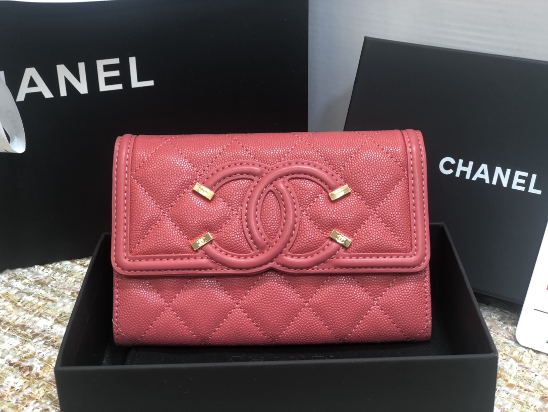 Ch**el wallet cc grain leather rose pink 84447 15 cm