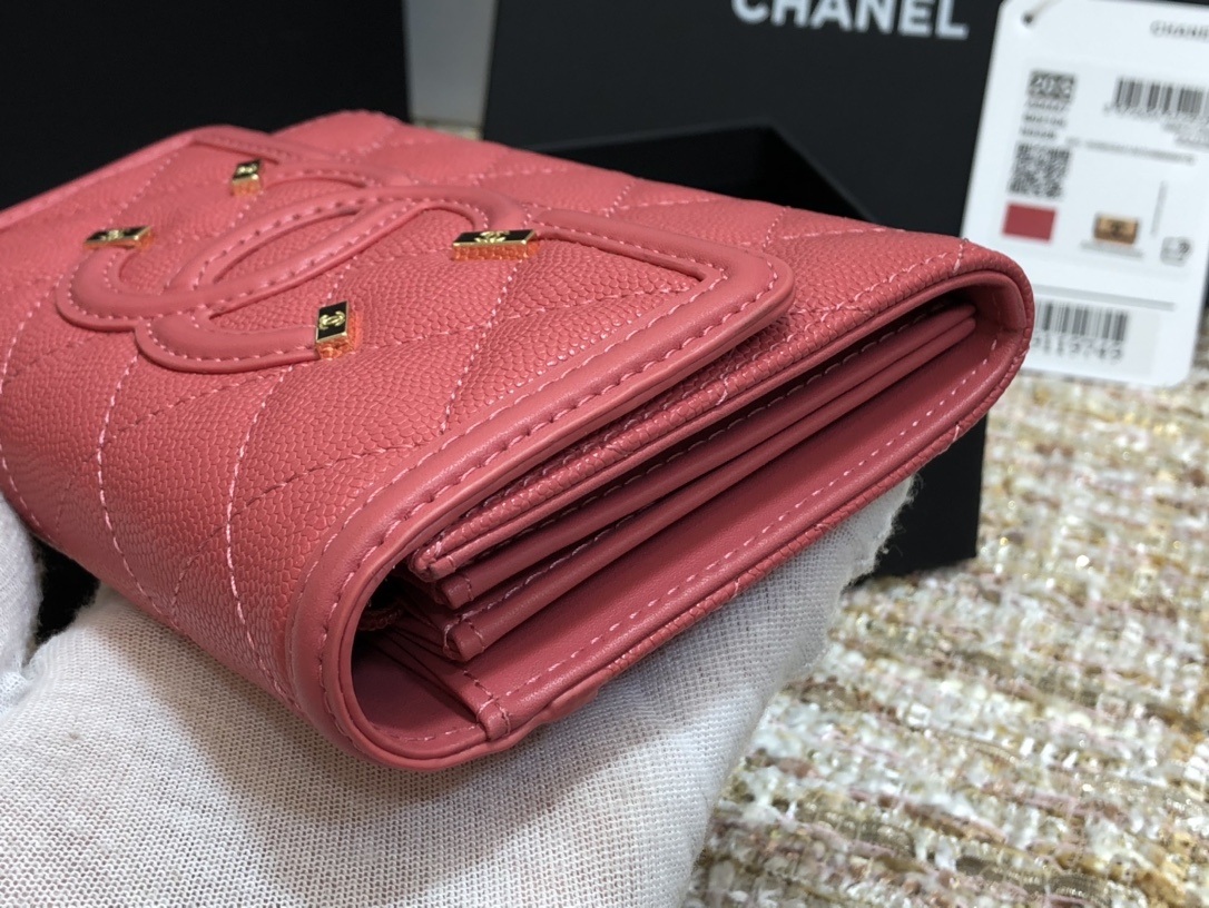 Ch**el wallet cc grain leather rose pink 84447 15 cm