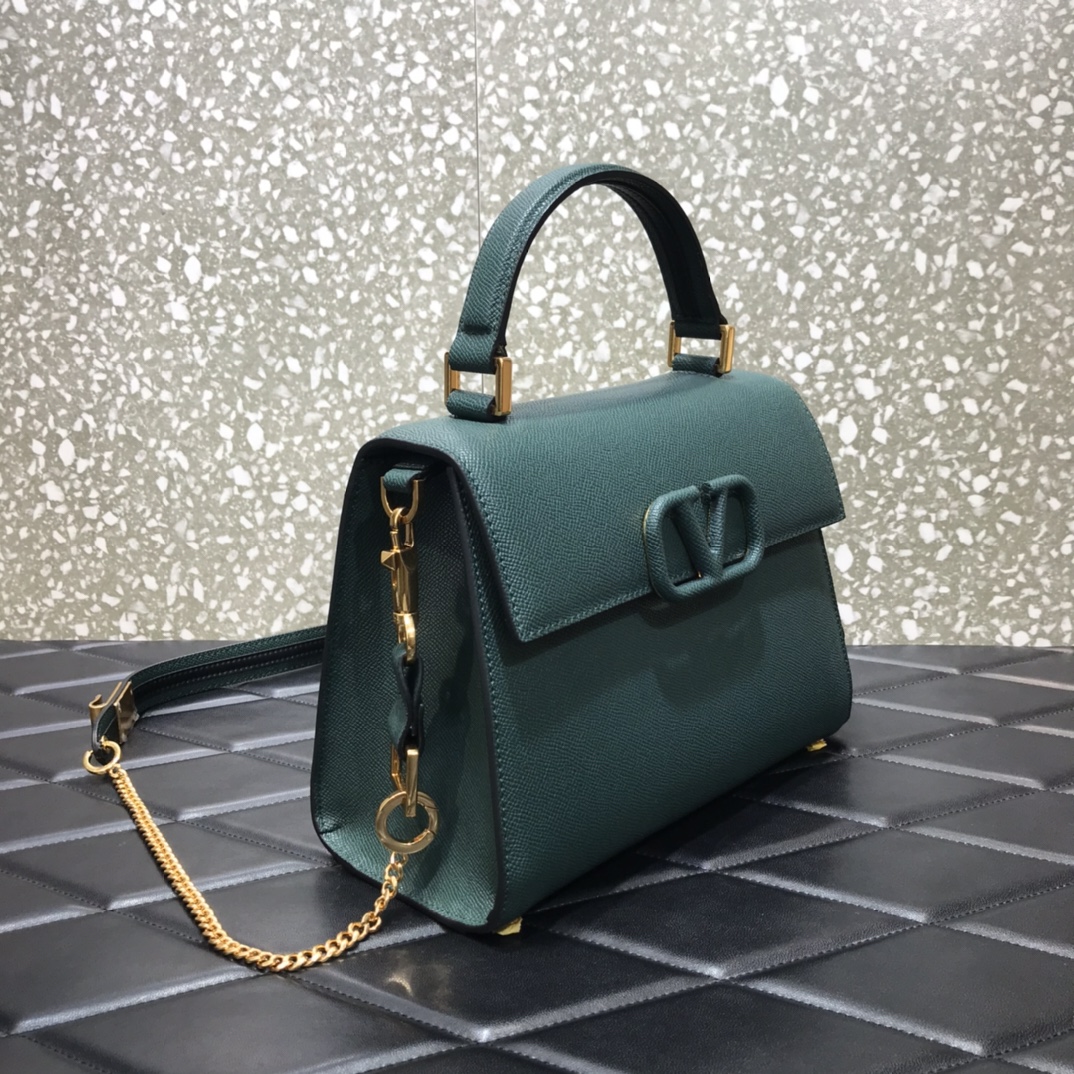 Va1e*ntin0 small vsling grainy calfskin handbag dark green zw2b0f 25.5 x 12 x 19 cm
