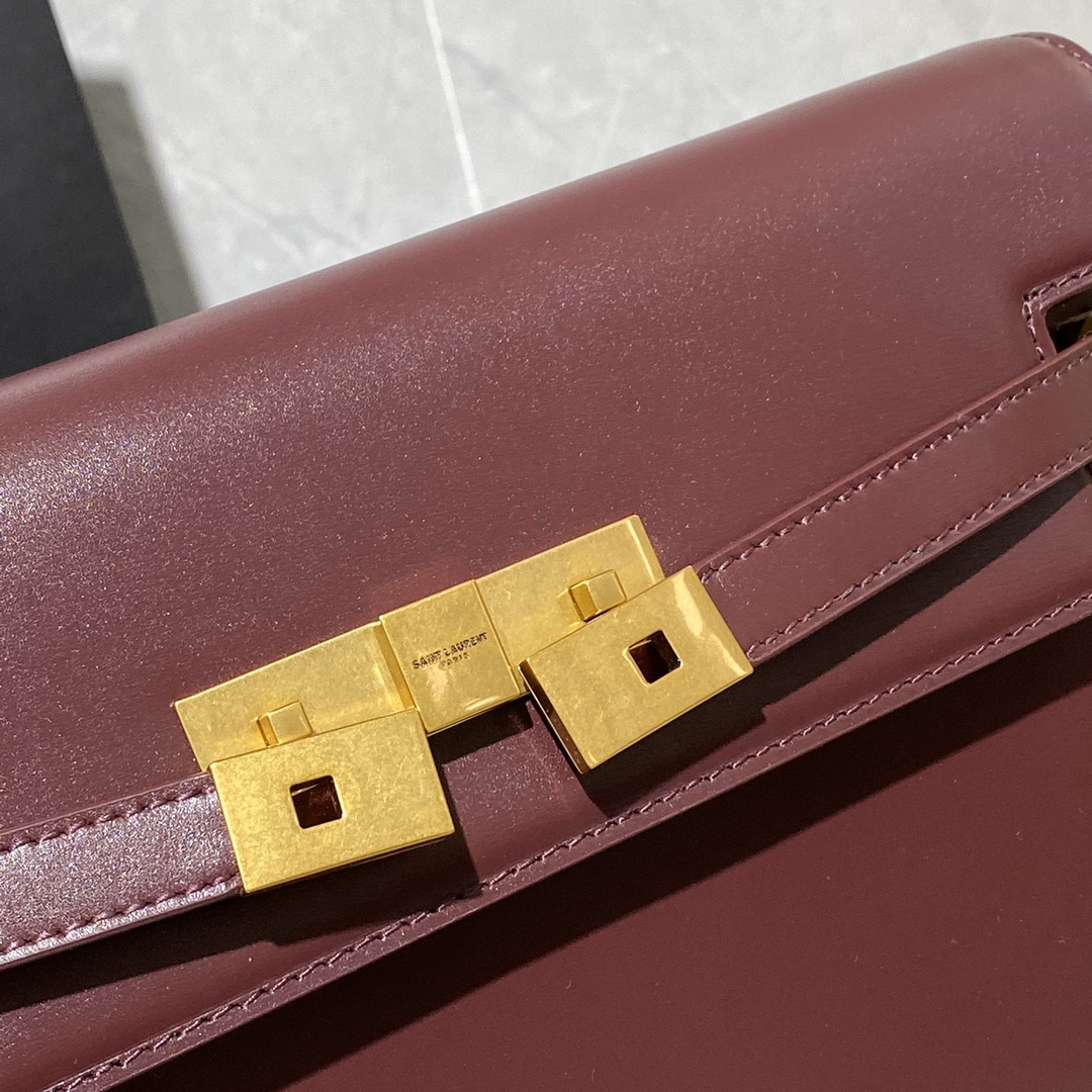 y51 manhattan shoulder bag in box Sa1nt Lau*nt leather burgundy 579271 29 x 20.5 x 7 cm
