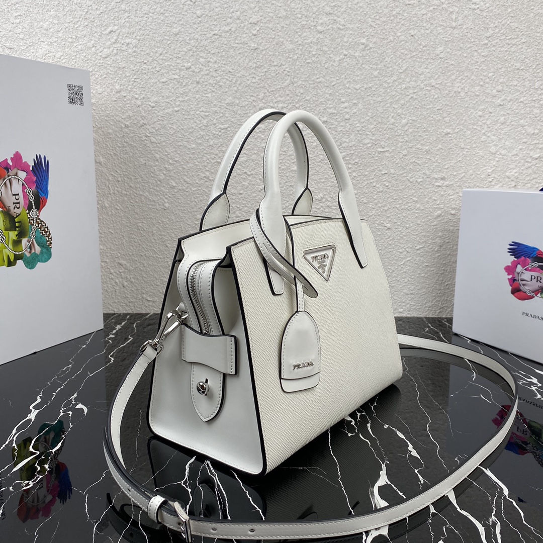 Pra*a saffiano leather kristen handbag chalk white 1ba297 26 x 20 x 3.5 cm