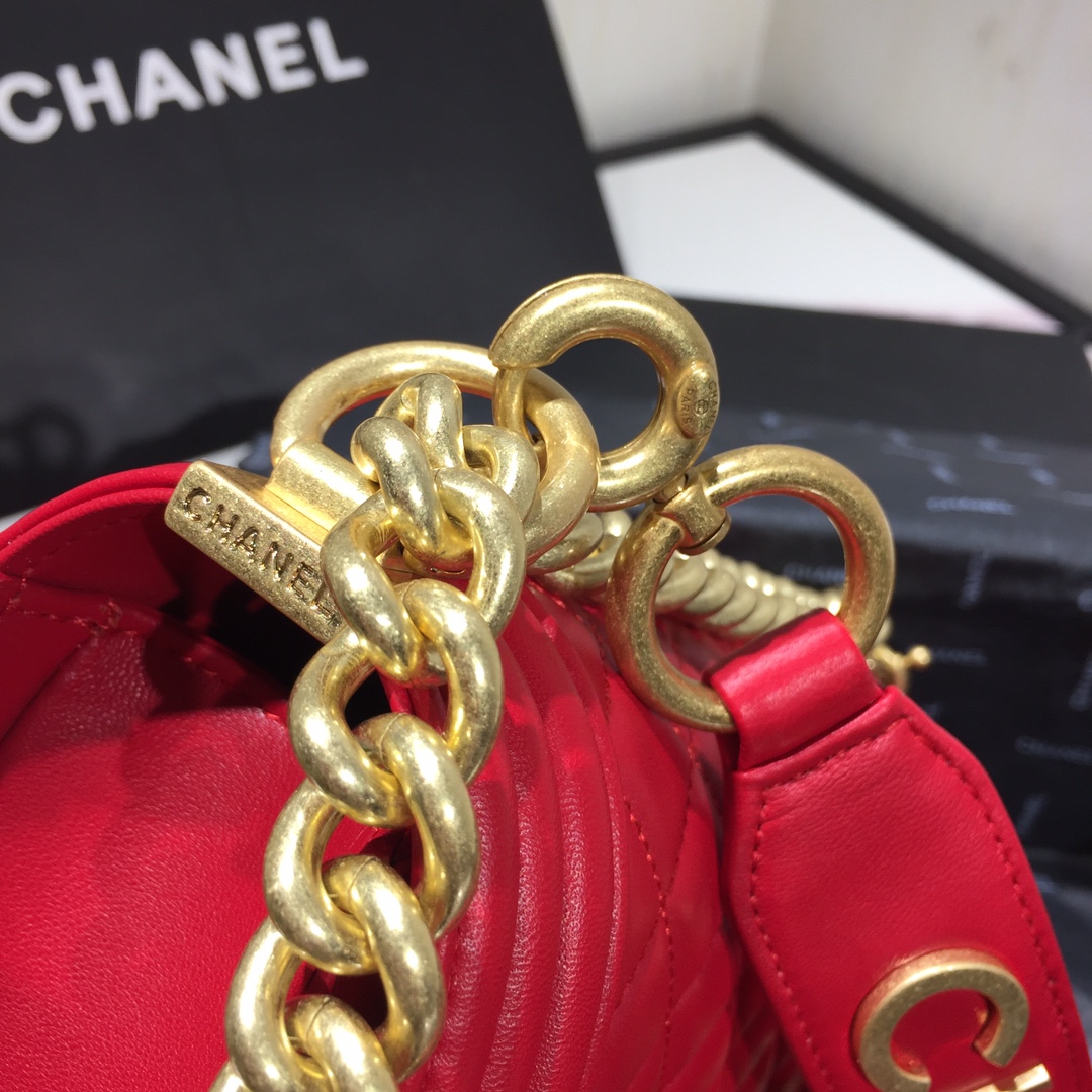 Ch**el small original lambskin leather boy flap bag red 20cm