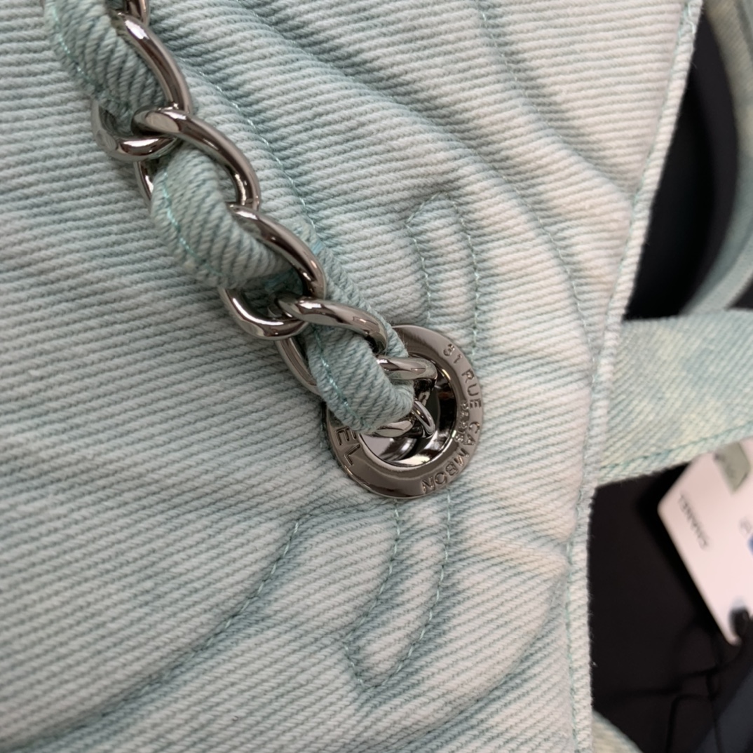 Ch**el washed denim cc wave shopping bag light green 2021 30 cm