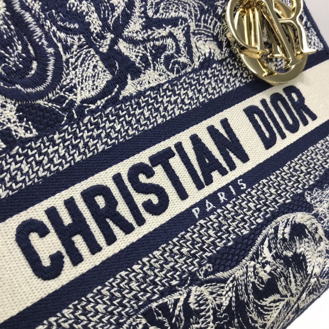 D10r medium lady d-lite bag blue toile de jouy reverse embroidery m0565 23.5 x 20 x 13 cm