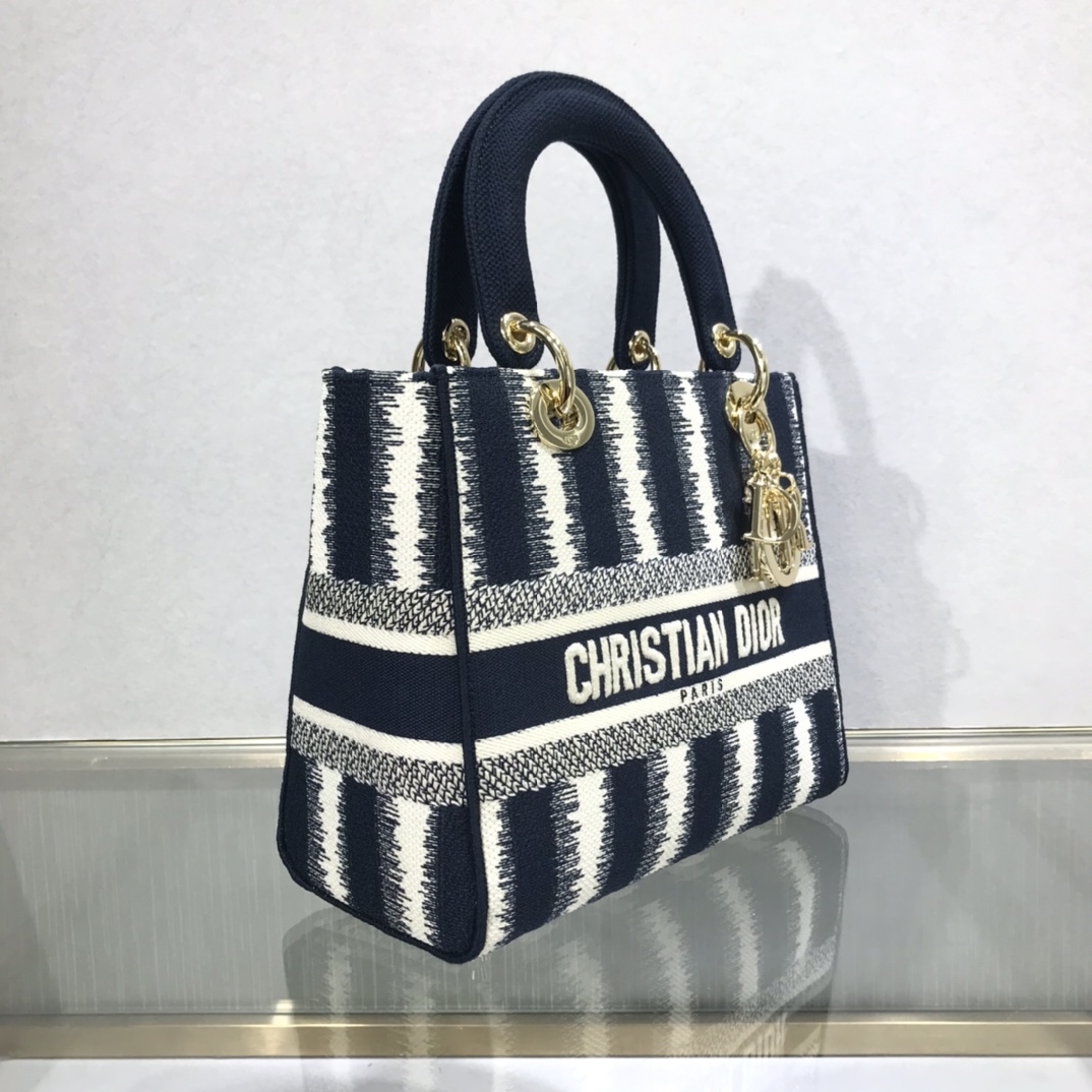 D10r medium lady d-lite bag black d-stripes embroidery m0565 24 x 20 x 11 cm