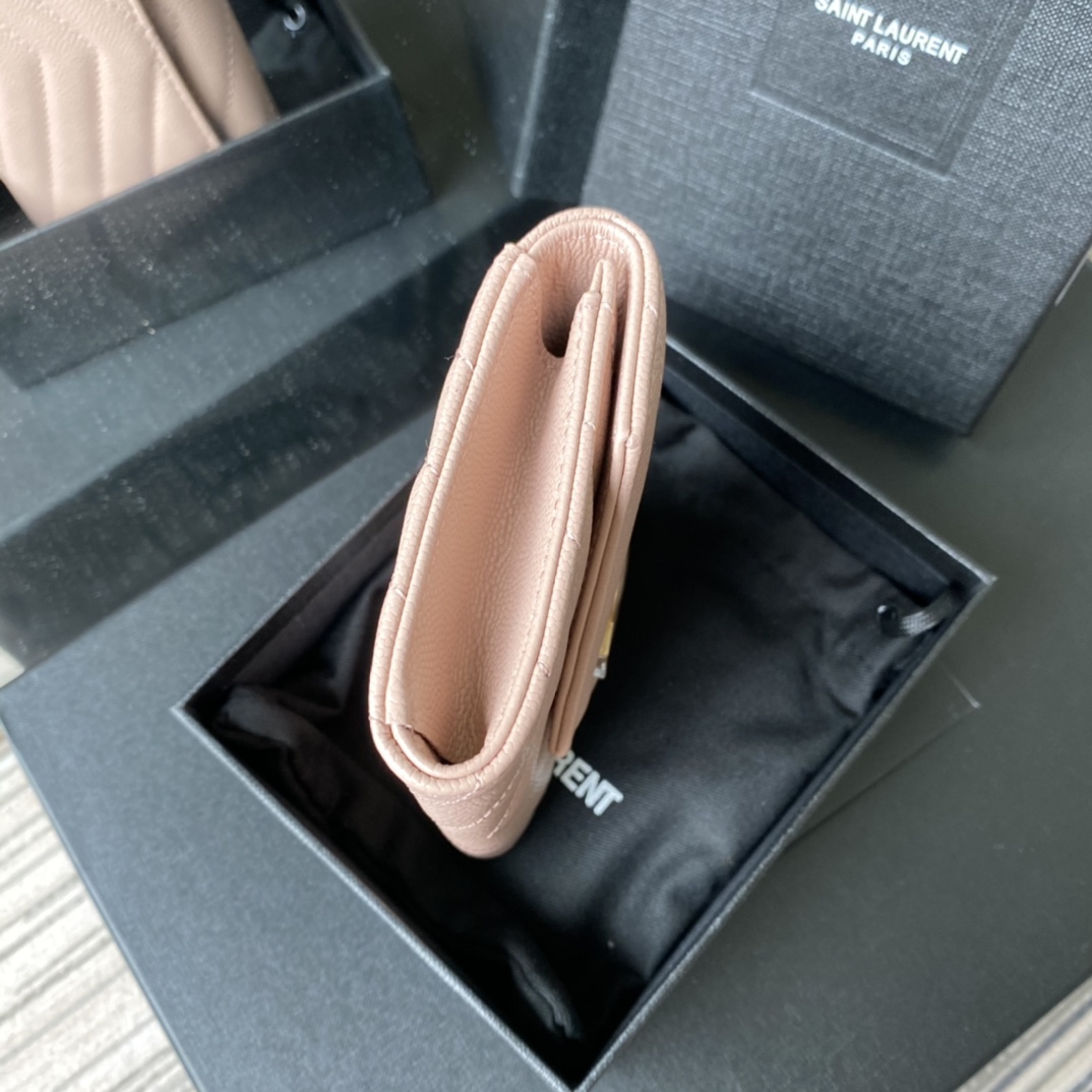 Y51 small monogram envelope wallet in grain de poudre embossed leather light pink 414404 13.5 x 9.5 x 3 cm