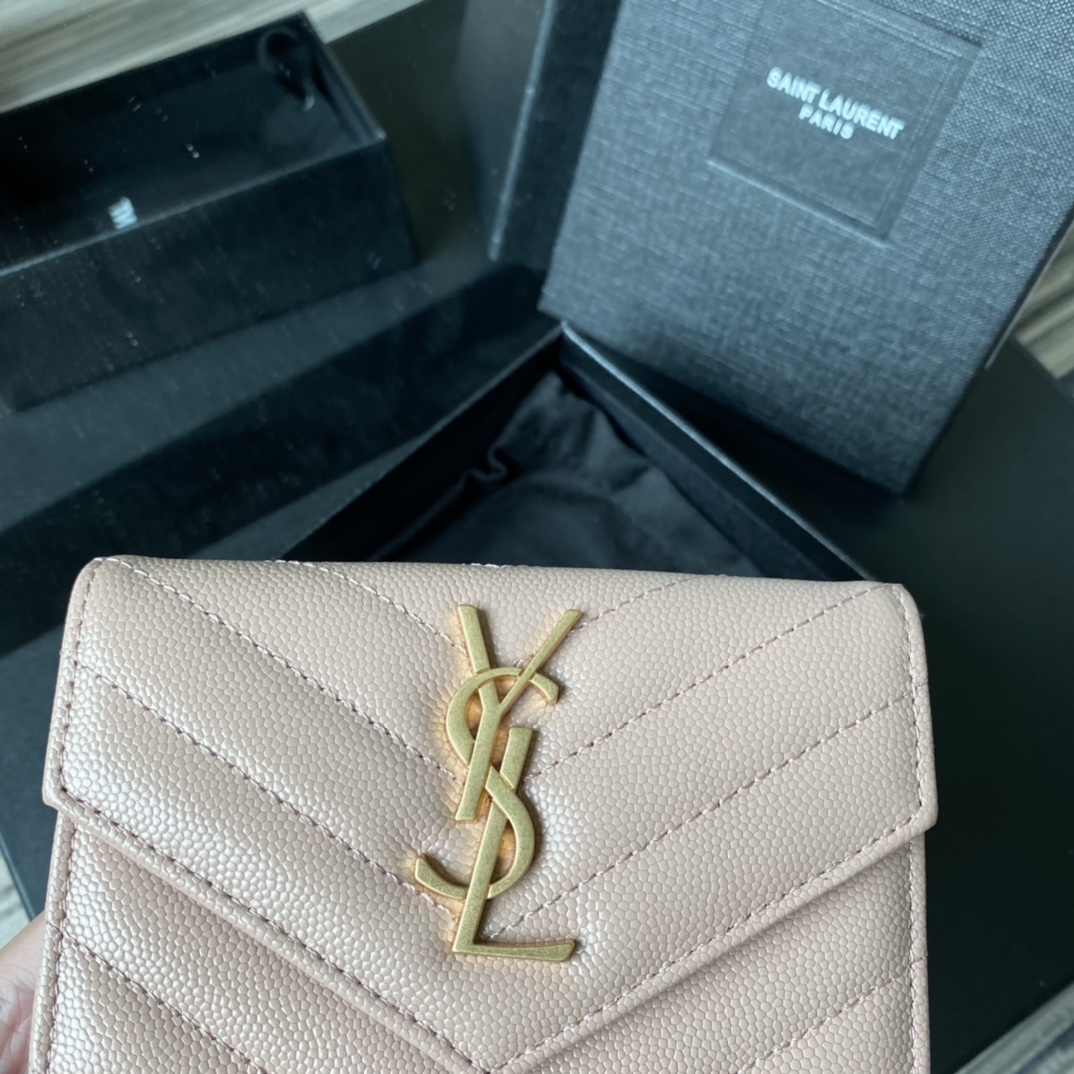 Y51 small monogram envelope wallet in grain de poudre embossed leather light pink 414404 13.5 x 9.5 x 3 cm