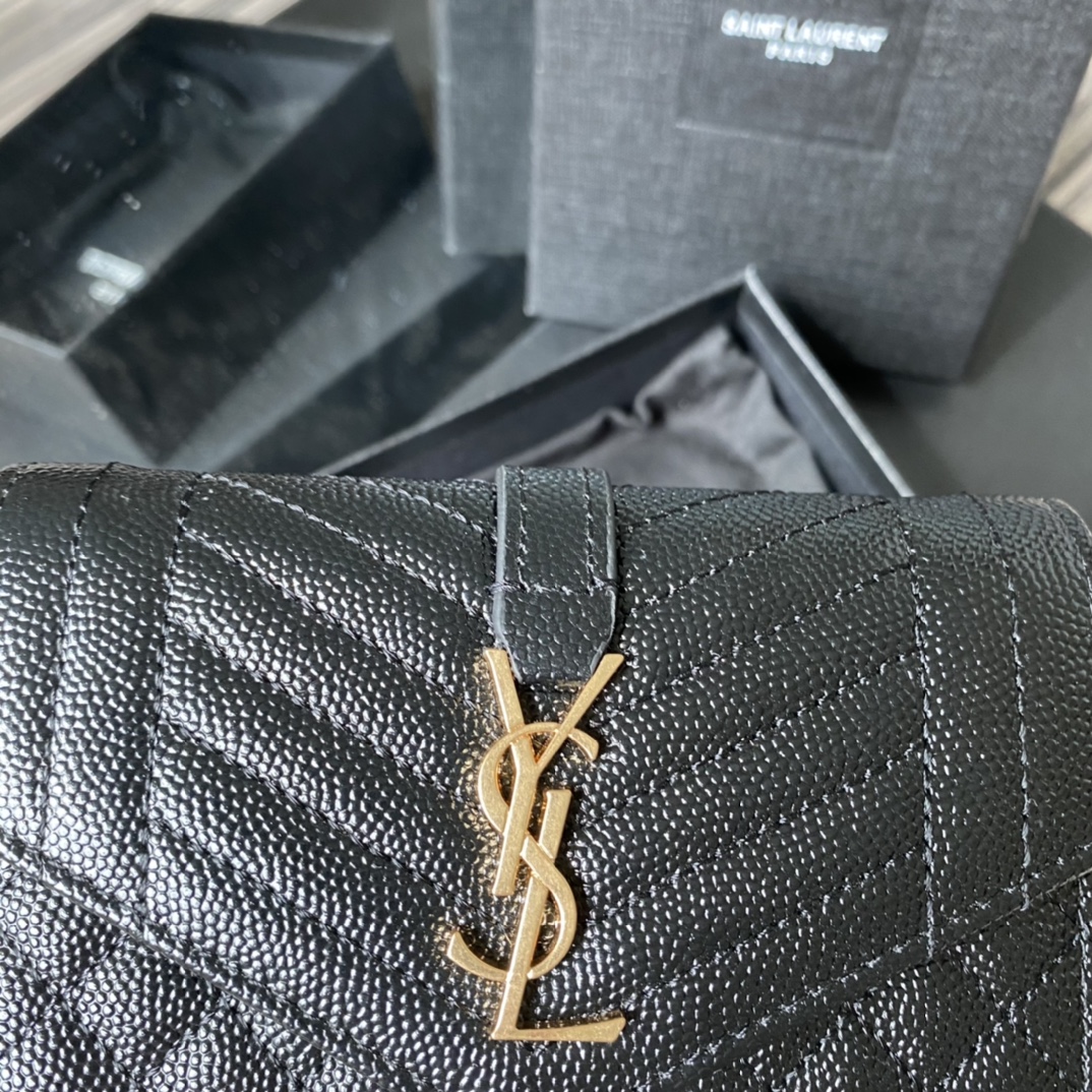 Y51 small monogram envelope wallet in mix matelassÉ grain de poudre embossed leather black 651026 13.5 x 9.5 x 3 cm