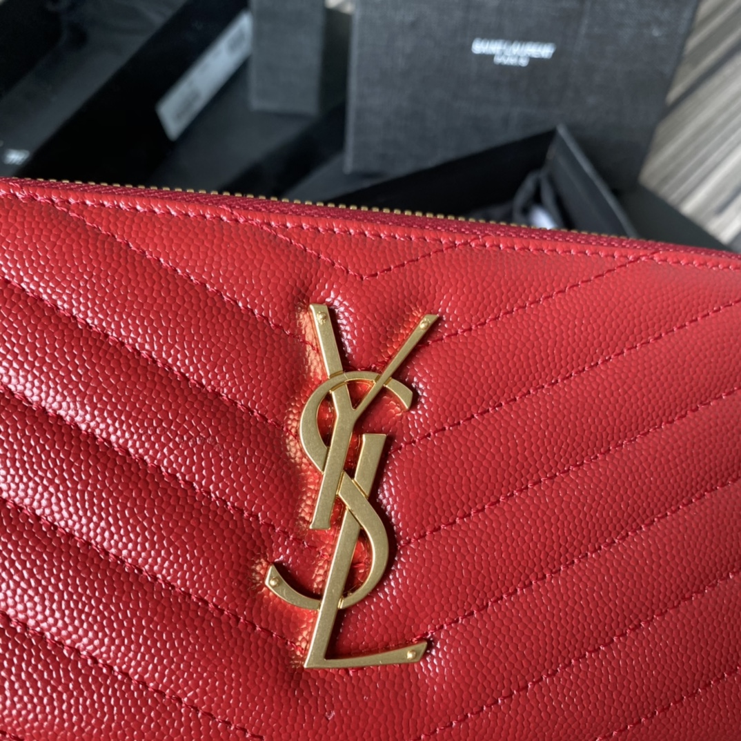 Y51 monogram zip around wallet in grain de poudre embossed leather red 358094 19 x 9 cm