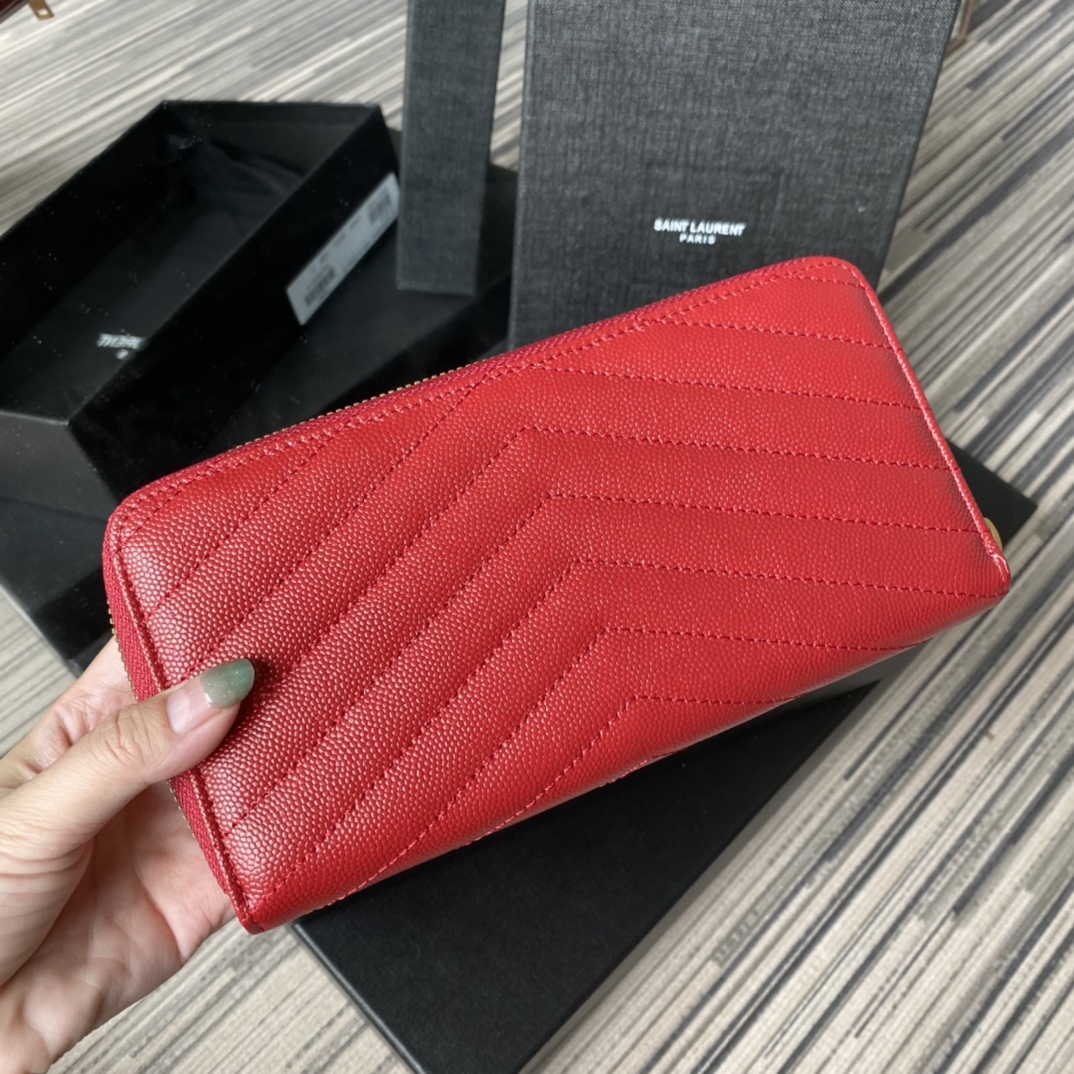 Y51 monogram zip around wallet in grain de poudre embossed leather red 358094 19 x 9 cm