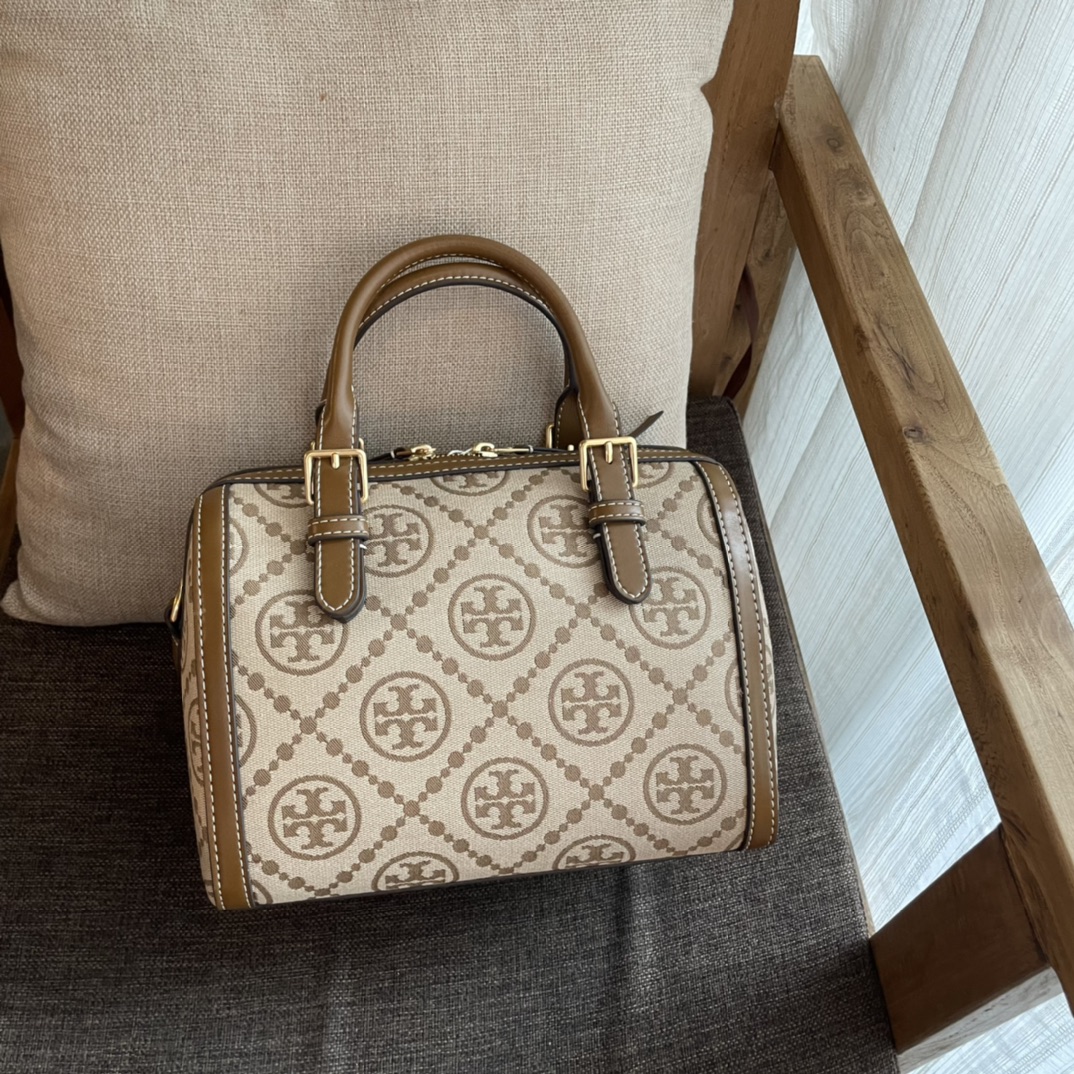 TORYBURCH MEDIUM MONOGRAM JACQUARD BARREL Hazelnut 83970 25 x 16 x 18.5 cm