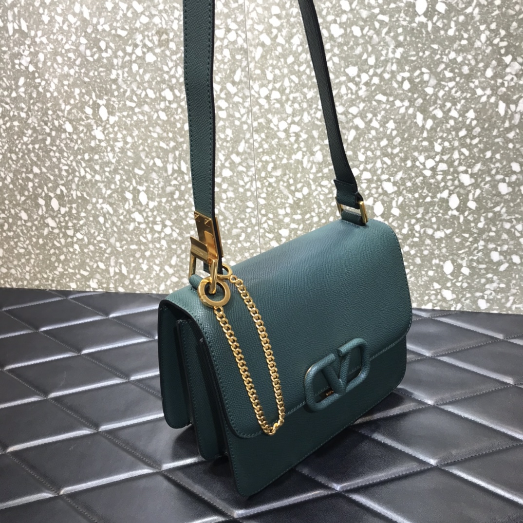 Va1e*ntin0 vsling grainy calfskin shoulder bag dark green vw2b0f00 22 x 11 x 17 cm