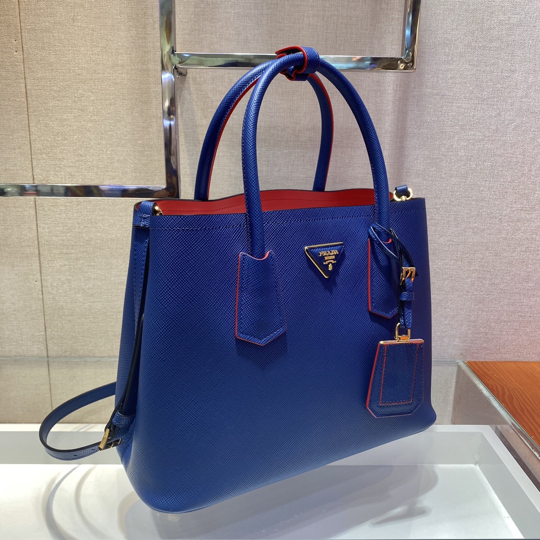 Pra*a medium saffiano leather double Pra*a bag blue 1bg775 33 x 24.5 x 14 cm