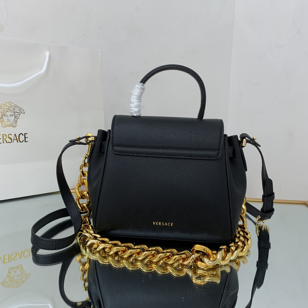 VERSACE SMALL LA MEDUSA HANDBAG Golden Metal Black DBFI040 20 x 10 x 17 cm