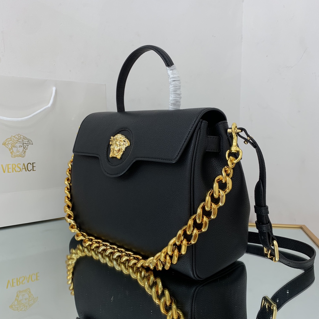 VERSACE LARGE LA MEDUSA HANDBAG Golden Metal Black DBFI038 35 x 14 x 25 cm