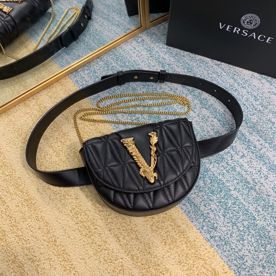 VERSACE VIRTUS QUILTED BELT BAG Black DV3G984 18 x 4 x 14 cm