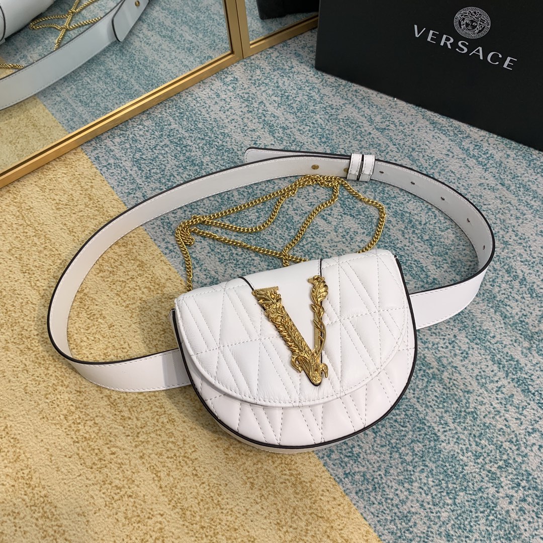 VERSACE VIRTUS QUILTED BELT BAG White DV3G984 18 x 4 x 14 cm