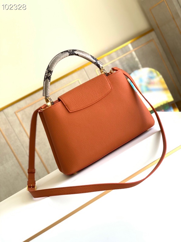 l0vis Vvtt0n capucines mm bag python leather trim and taurillon leather brown n92800 31.5 × 20 × 11 cm