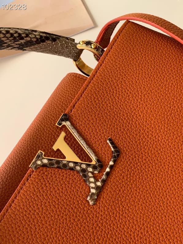 l0vis Vvtt0n capucines mm bag python leather trim and taurillon leather brown n92800 31.5 × 20 × 11 cm