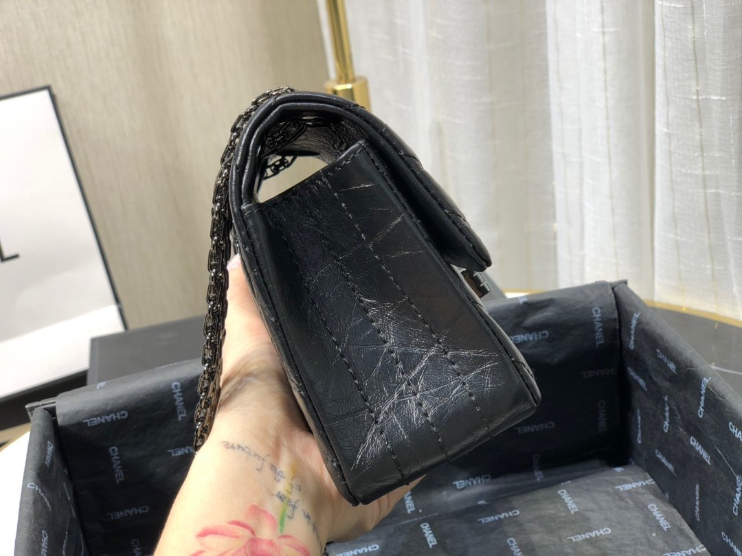 Ch**el mini 2.55 tasche black metal as0874 15,5 × 20 × 6 cm