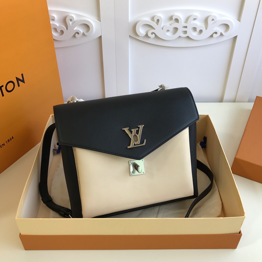 l0vis Vvtt0n mylockme satchel grained calfskin leather black and white m54849 28 x 20 x 11 cm