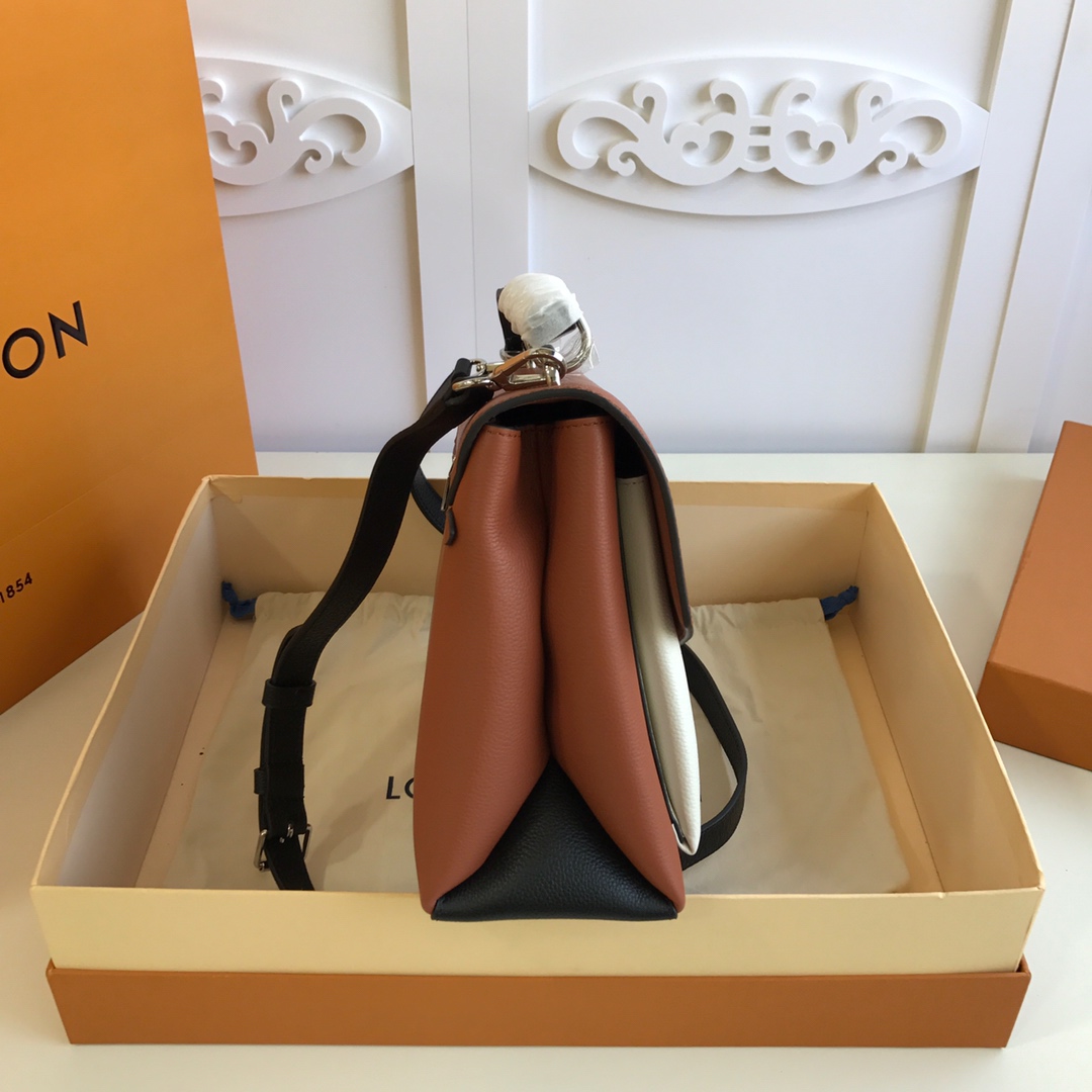 l0vis Vvtt0n mylockme satchel grained calfskin leather caramel and white m54849 28 x 20 x 11 cm