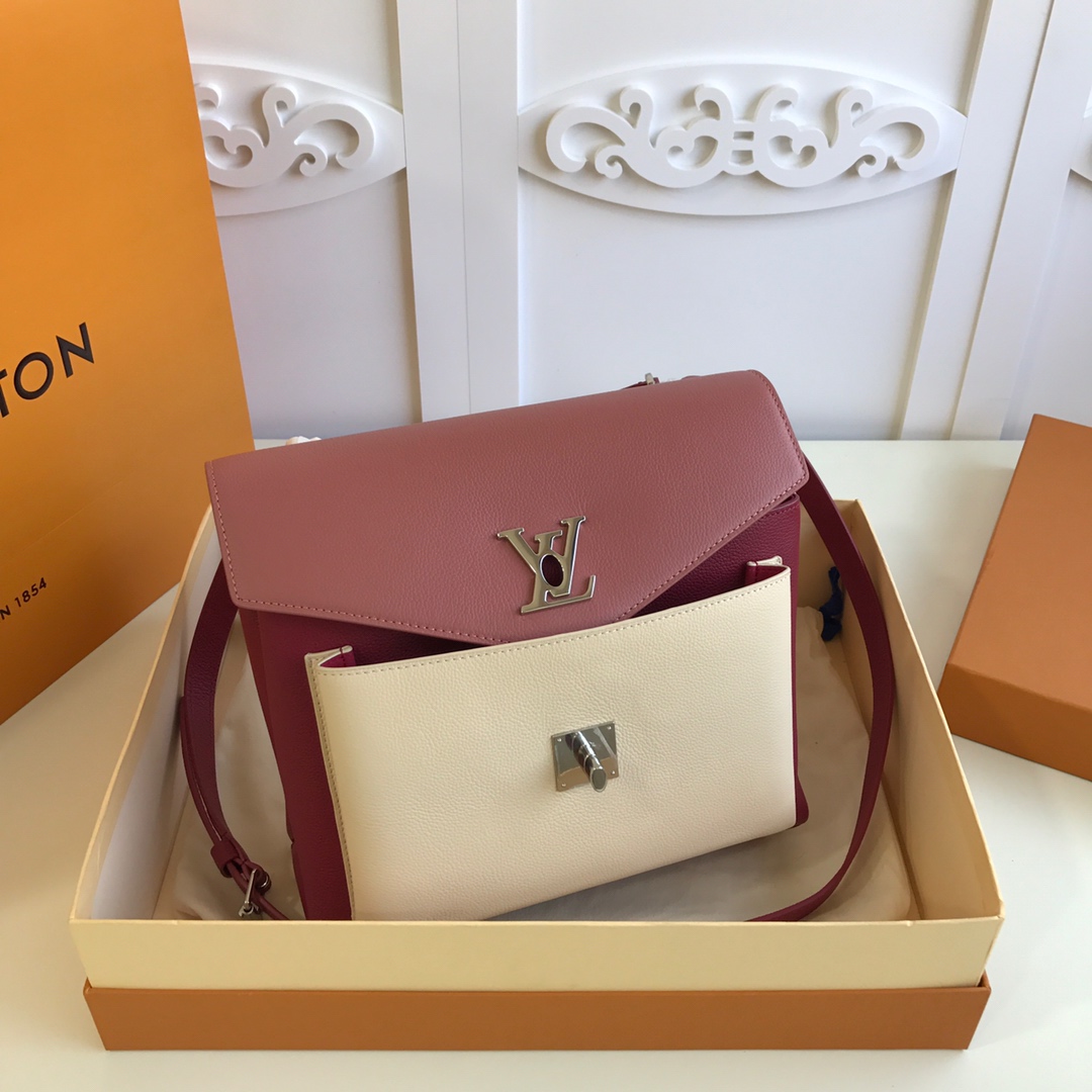 l0vis Vvtt0n mylockme satchel grained calfskin leather burgundy and white m54849 28 x 20 x 11 cm