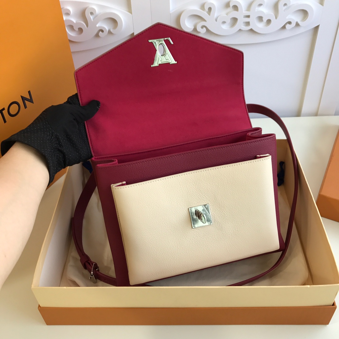l0vis Vvtt0n mylockme satchel grained calfskin leather burgundy and white m54849 28 x 20 x 11 cm