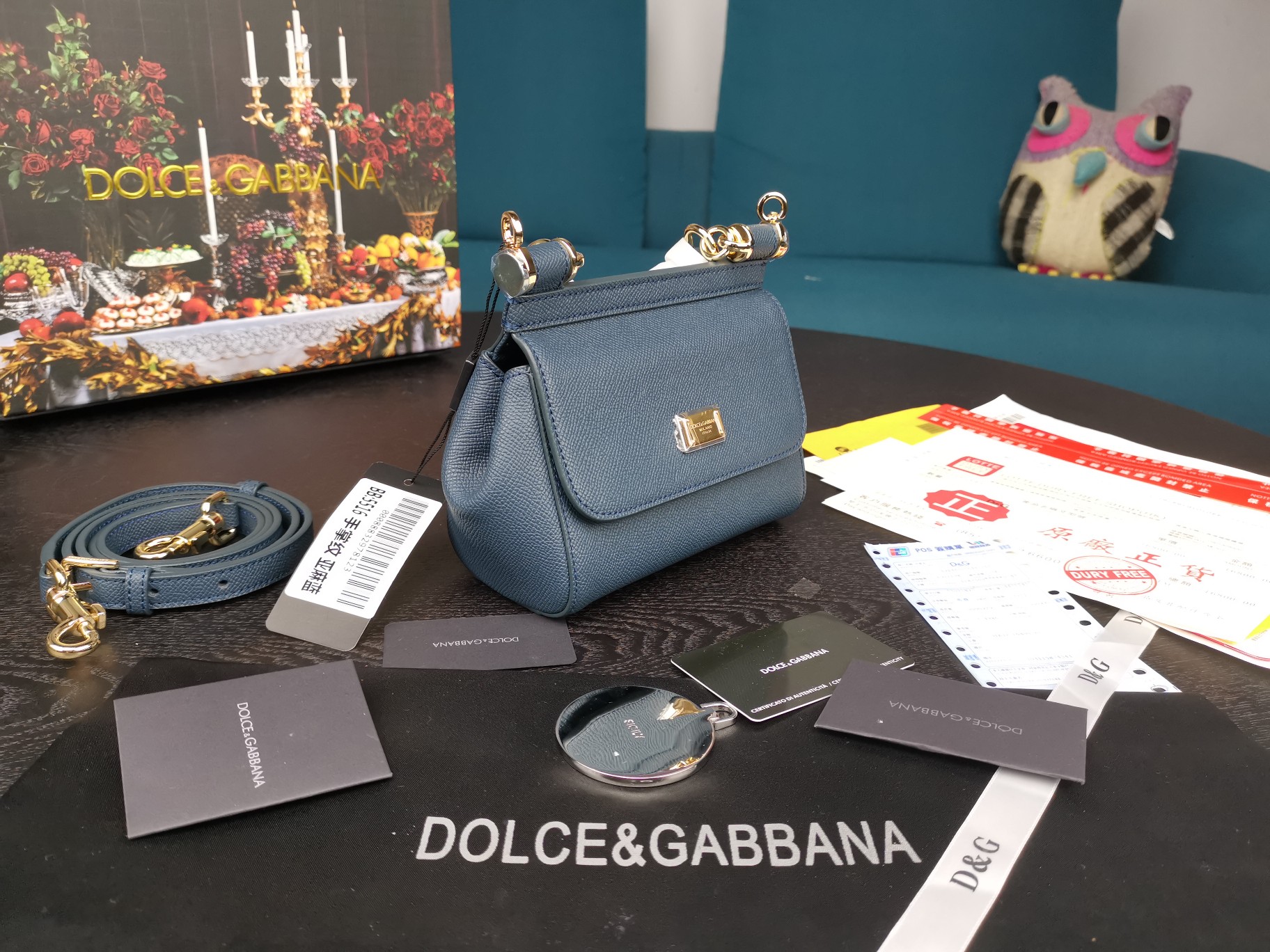 DOLCE&GABBANA MINI Dauphine Leather Sicily Bag Blue BB4825A1001 16 x 10 x 5 cm