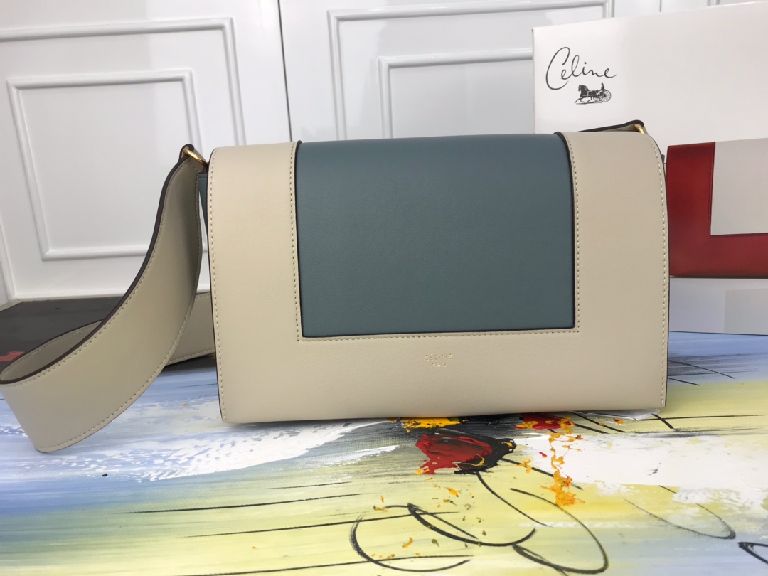Ce1i*e medium frame bag in shiny smooth calfskin light beige and grey 180263 25 x 17 x 8.5 cm