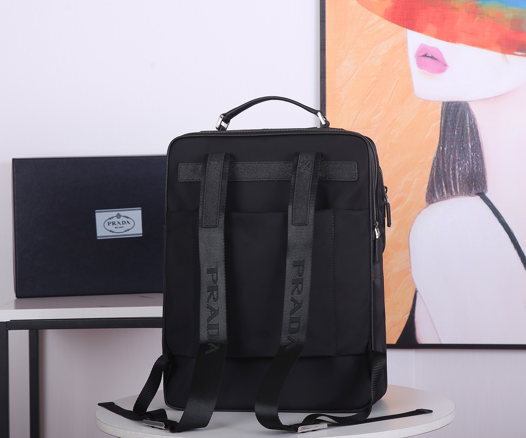 Pra*a nylon backpack saffiano leather black 2vz049 30 x 38 x 13 cm