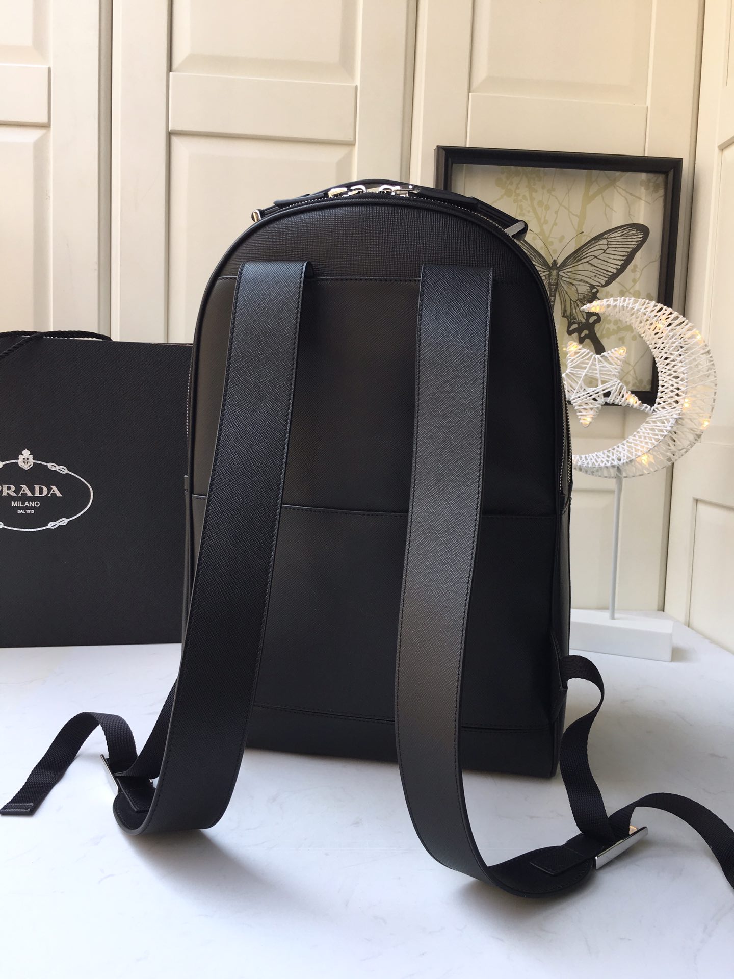 Pra*a saffiano leather backpack black 2vz032 27 x 39.5 x 16cm