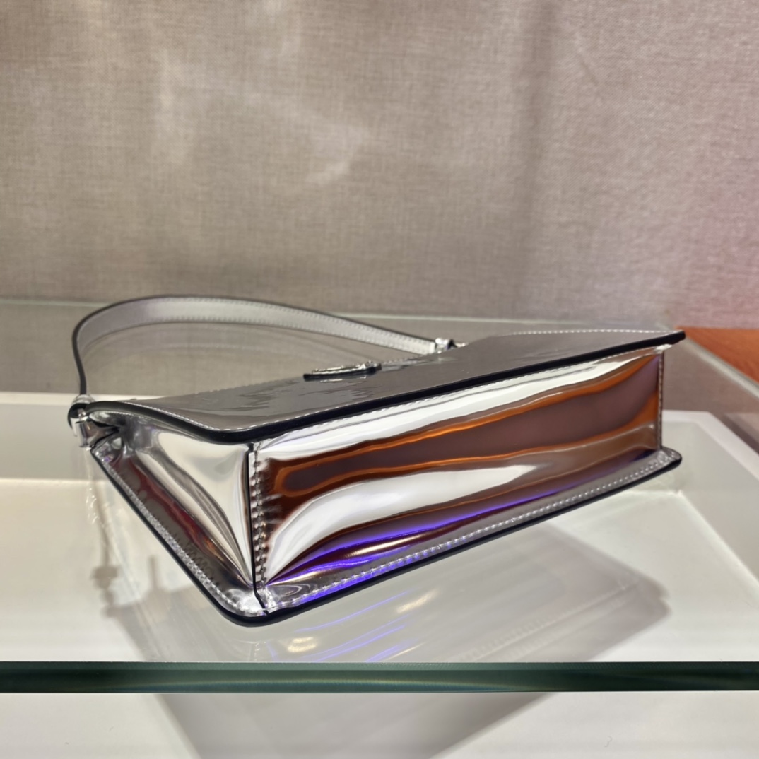 Pra*a mini saffiano leather bag silver 1bc155 20 x 12 x 5.5 cm